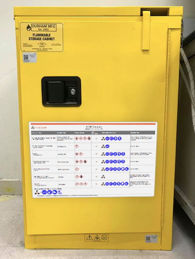 Chemscape’s SmartChart chemical inventory guide attached to a storage cabinet.